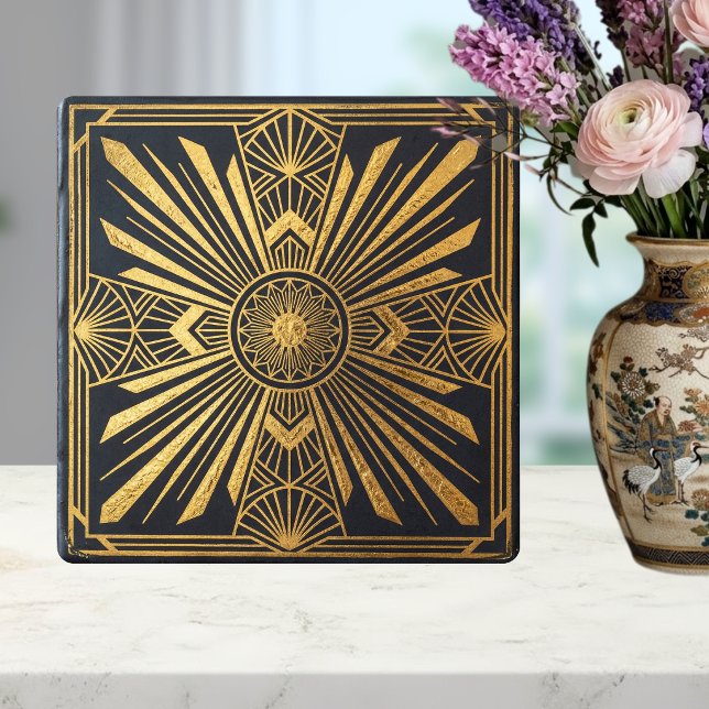 Art Deco Sunburst Gold Black Geometric Design Tile (Creator Uploaded)