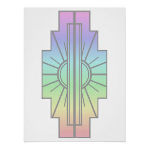 Art Deco Sunburst Pattern in Pastels Poster