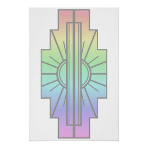 Art Deco Sunburst Pattern in Pastels Poster