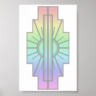 Art Deco Sunburst Pattern in Pastels Poster