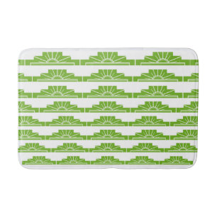 Art Deco Sunburst Pattern in White and Lime Bath Mat