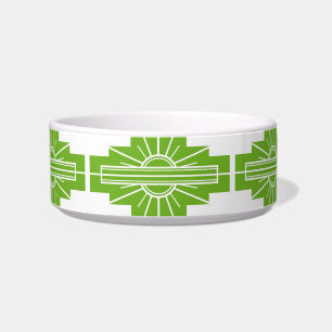 Art Deco Sunburst Pattern in White and Lime Bowl