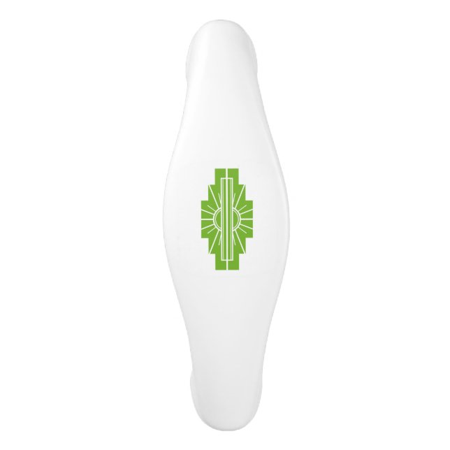 Art Deco Sunburst Pattern in White and Lime Ceramic Cabinet Pull (Front)