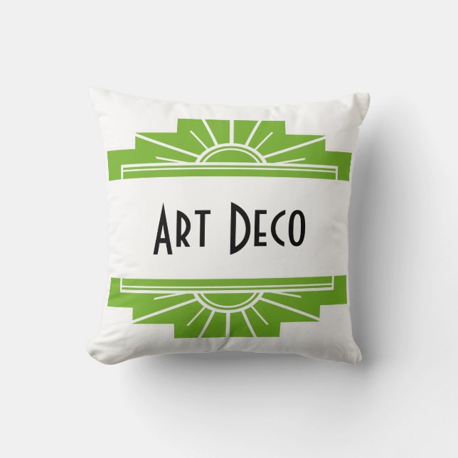 Art Deco Sunburst Pattern in White and Lime Cushion (Front)