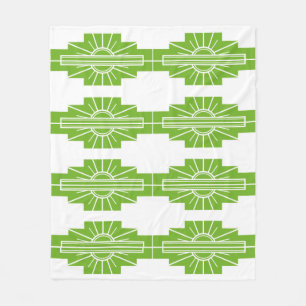 Art Deco Sunburst Pattern in White and Lime Fleece Blanket
