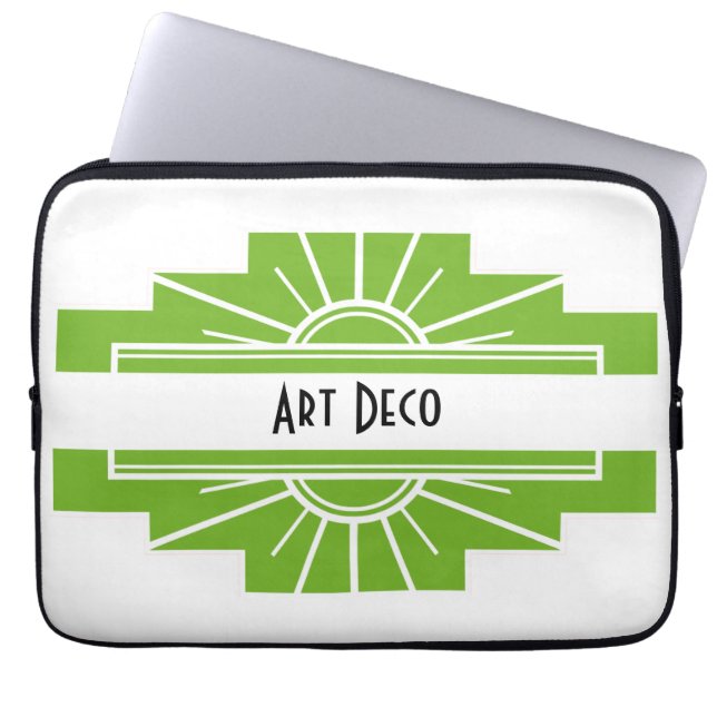 Art Deco Sunburst Pattern in White and Lime Laptop Sleeve (Front)