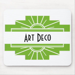 Art Deco Sunburst Pattern in White and Lime Mouse  Mat