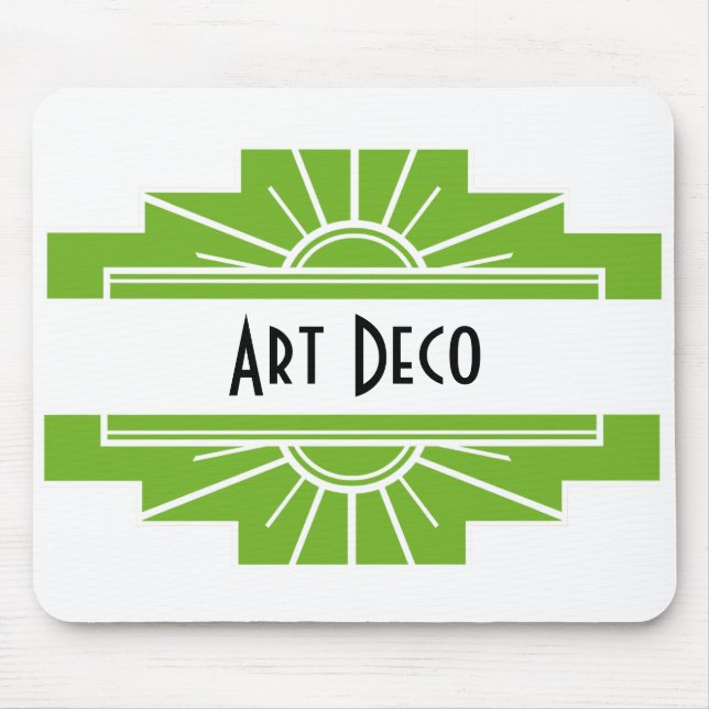 Art Deco Sunburst Pattern in White and Lime Mouse  Mat (Front)