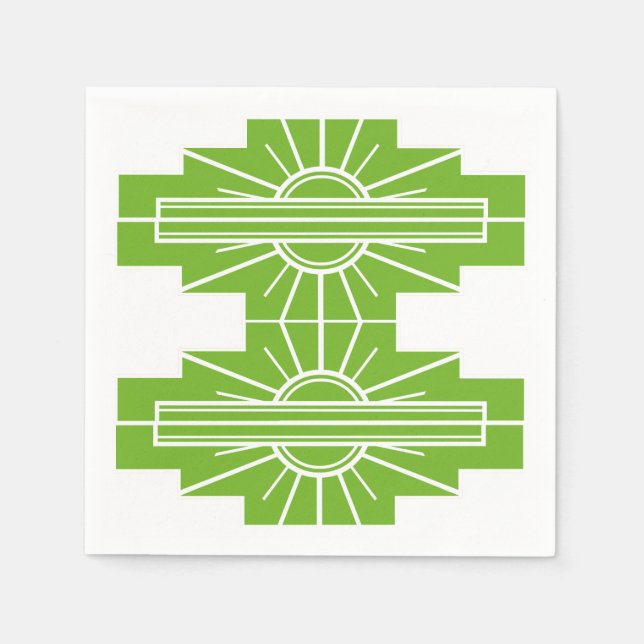 Art Deco Sunburst Pattern in White and Lime Napkin (Front)
