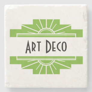 Art Deco Sunburst Pattern in White and Lime Stone  Coaster