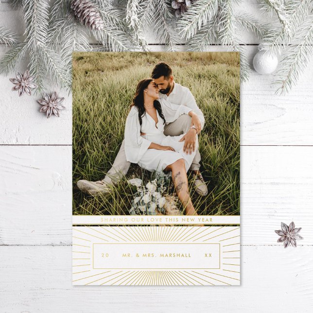 Art Deco sunrays Newlywed Foil Holiday Card (Creator Uploaded)