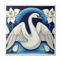 Art Deco Swan and Lilies