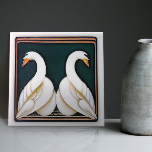 Art Deco Swan Floral Wall Decor Art Nouveau Tile