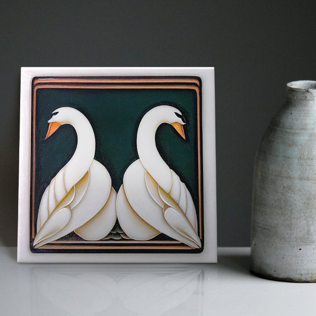 Art Deco Swan Floral Wall Decor Art Nouveau Tile (Creator Uploaded)