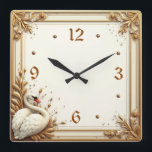 Art Deco Swan Square Wall Clock<br><div class="desc">Great clock design. You will love it like others. Be free to use this design for other product you like or to customise and add your text. Follow me for more. Thank you. Have a nice day.</div>