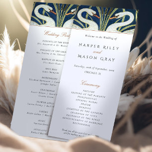 Art Deco Swan Wedding Ceremony Program Invitation