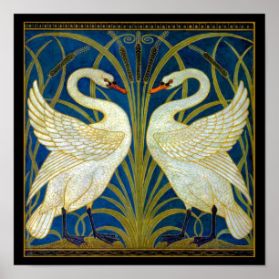 Art Deco Swans Poster