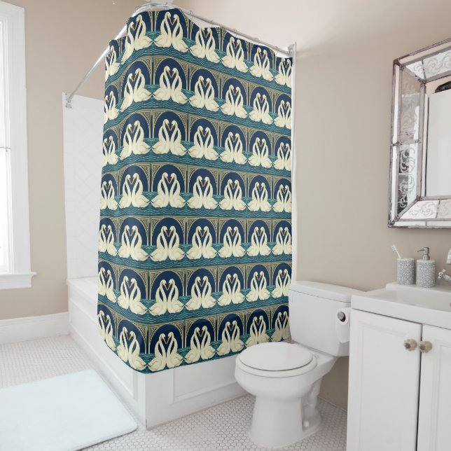 Art Deco Swans Shower Curtain (In Situ)