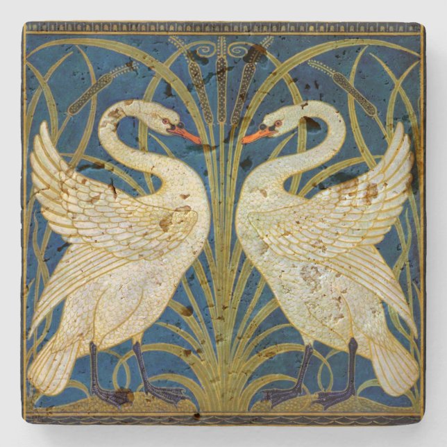 Art Deco Swans Stone Coaster (Front)