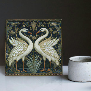 Art Deco Swans Wall Decor Art Nouveau Swan Ceramic Tile