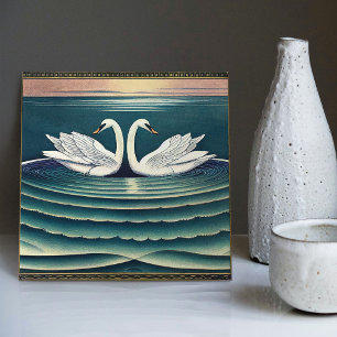 Art Deco Swans Wall Decor Art Nouveau Swan Ceramic Tile