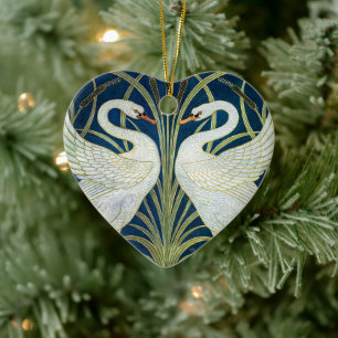 Art Deco Swans Wall Decor Art Nouveau Swan Ceramic Tree Decoration