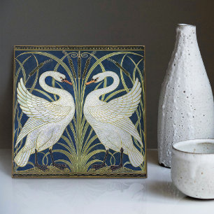 Art Deco Swans Wall Decor Art Nouveau Swan Tile