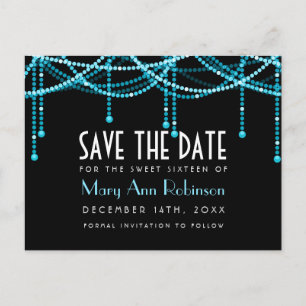 Art Deco Sweet 16 Save The Date String Light Turqu Announcement Postcard