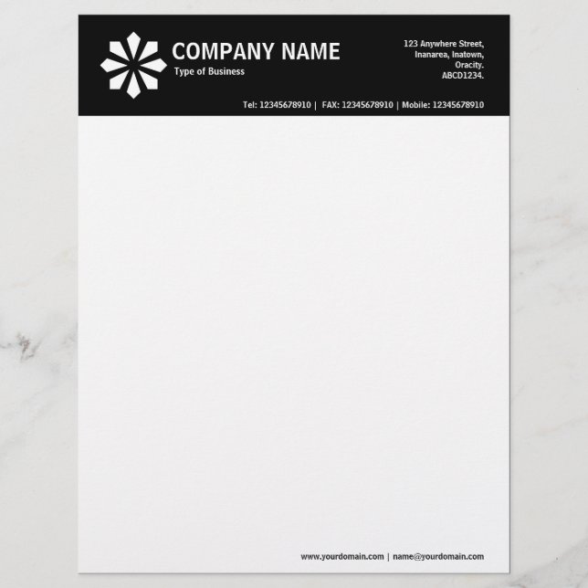 Art Deco Symbol 2in Colour Header - Black Personalised Letterhead (Front)