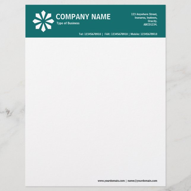 Art Deco Symbol 2in Colour Header - Teal Green Custom Letterhead (Front)