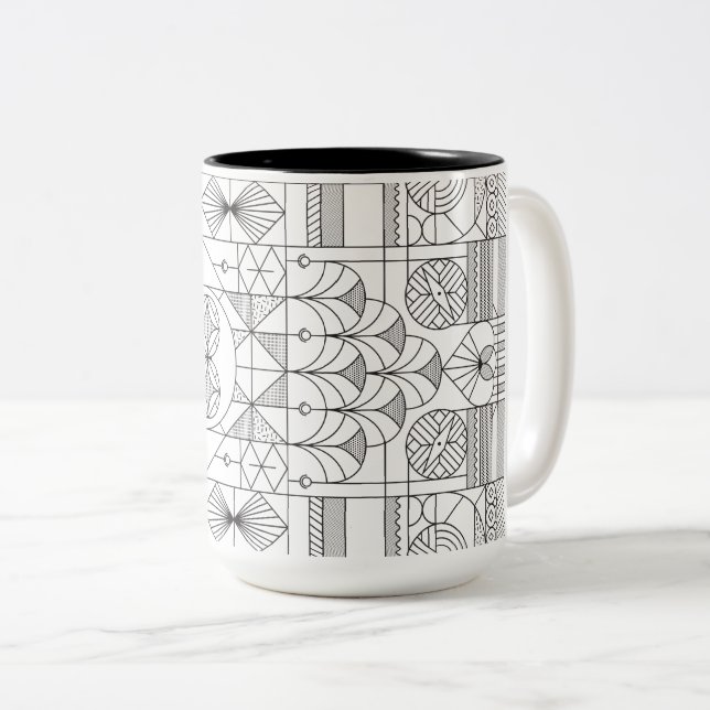 Art Deco Symmetry Line Art Pattern Mug (Front Right)