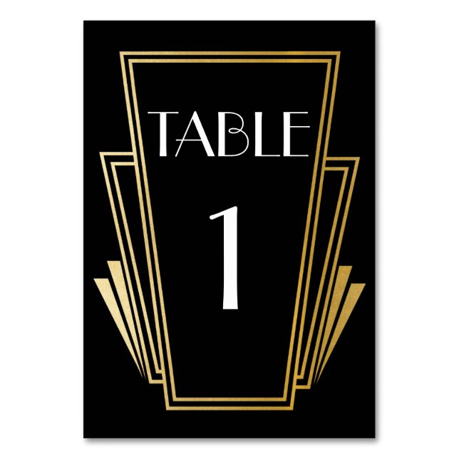 Art Deco Table Number 20s Gold Black Wedding (Front)