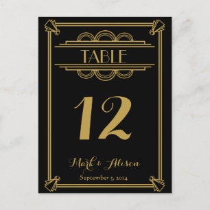 ART Deco Table Number with Menu gold wedding Postcard