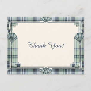 Art Deco Tartan Thank You Postcard