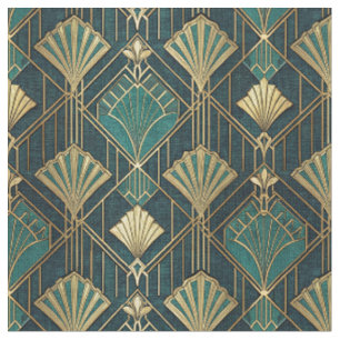 Art Deco Teal and Gold Geometric Abstract Pattern Fabric