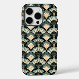 Art Deco Teal & Beige Fan Print iPhone 16 Pro Case