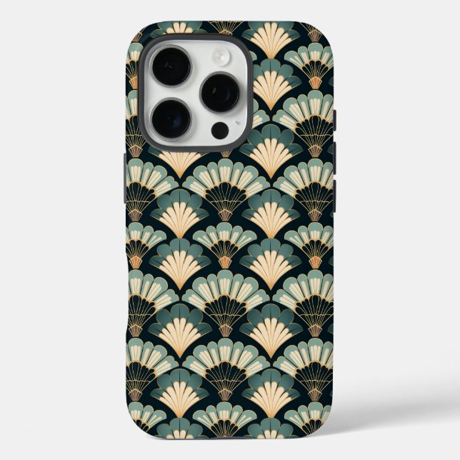 Art Deco Teal & Beige Fan Print Case-Mate iPhone Case (Back)