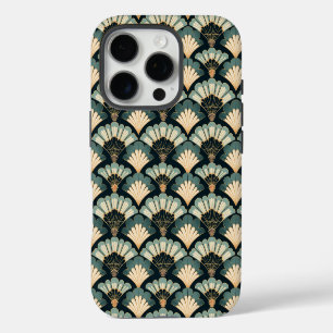 Art Deco Teal & Beige Fan Print iPhone 16 Pro Case