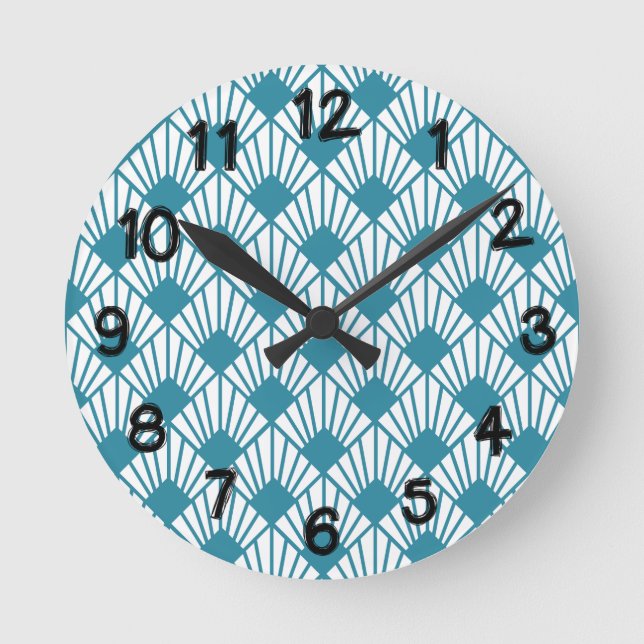 Art Deco Teal Fans  Round Clock (Front)