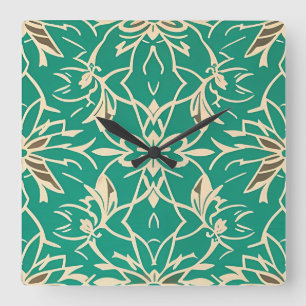 Art Deco Teal Floral Wall Clock