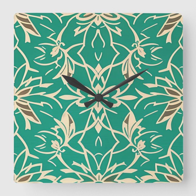 Art Deco Teal Floral Wall Clock (Front)