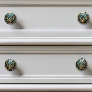 Art Deco Teal Gold Art Nouveau Ceramic Knob