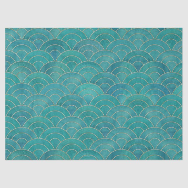 Art Deco Teal & Gold Decoupage Tissue Paper (Front)