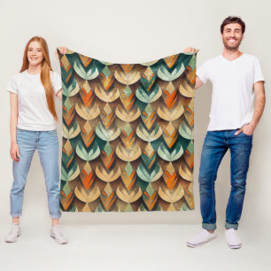 Art Deco Teal & Gold Geometric Pattern (10) Fleece Blanket