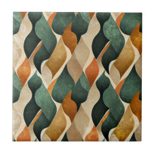 Art Deco Teal & Gold Geometric Pattern (4) Tile