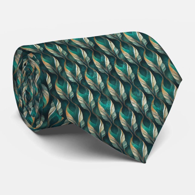 Art Deco Teal & Gold Geometric Pattern (7) Tie (Rolled)