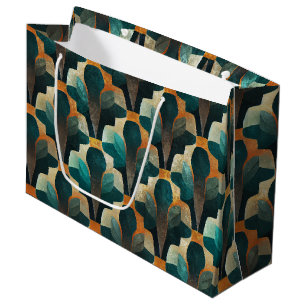 Art Deco Teal & Gold Geometric Pattern Large Gift Bag