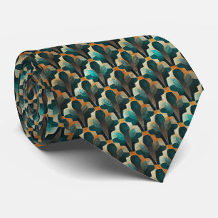 Art Deco Teal & Gold Geometric Pattern Tie