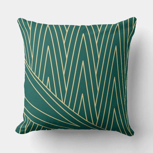 Art Deco Teal/Green and Gold   Throw Pillow (Front)