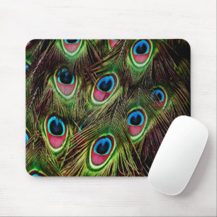 art deco teal green turquoise peacock feather mouse mat
